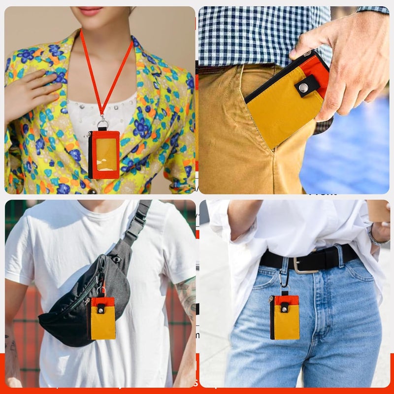 MASAPHIL MASAPHlL Small Lanyard Wallet for Women/Men with RFID Blocking ID Card Wallet, Minimalist Nylon Zipper Pouch, Travel Neck Wallet with Keychain, ID Window for Card,Coin,Cash (Tangerine+Orange) - Image 2
